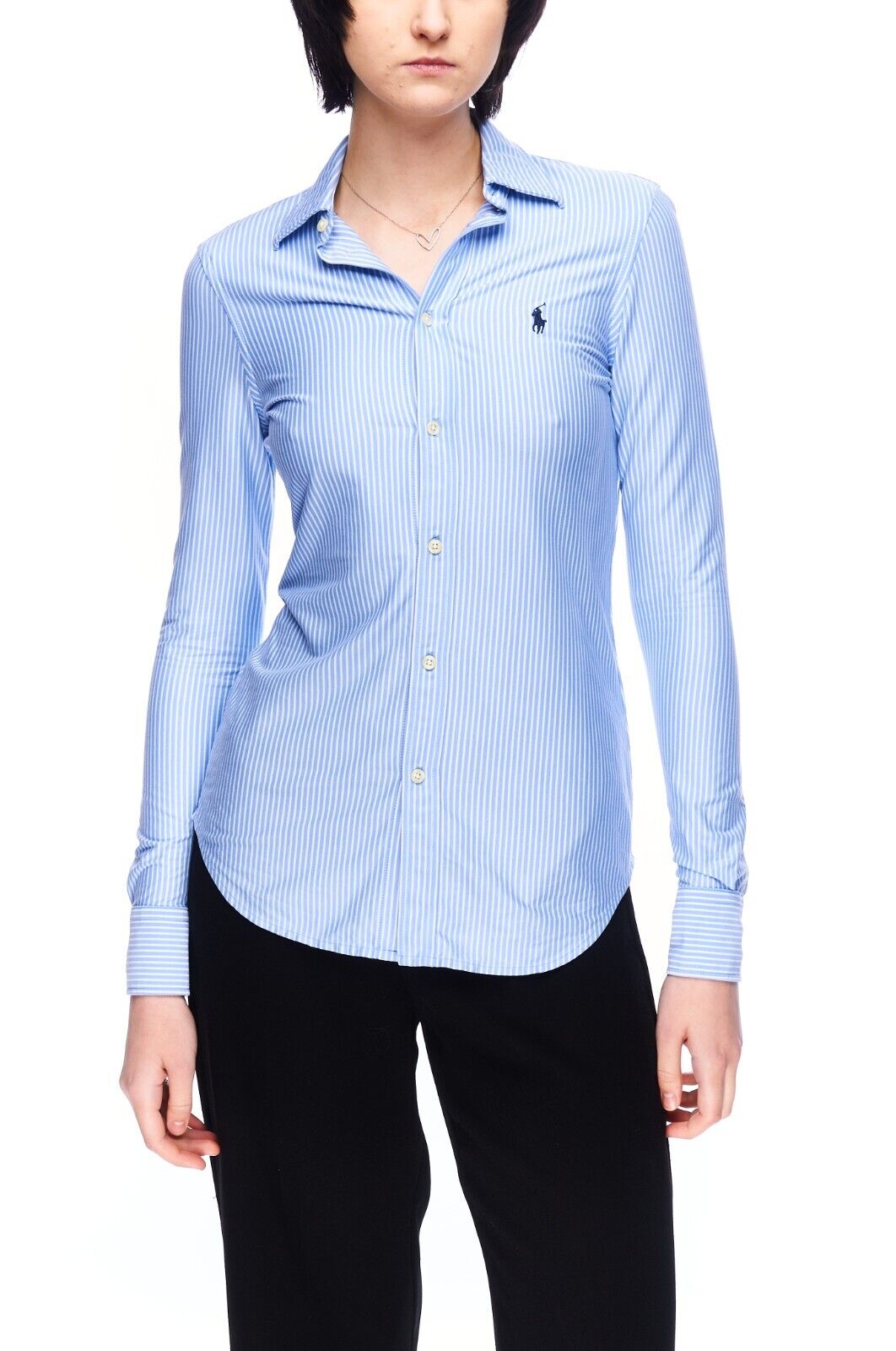 POLO RALPH LAUREN Knit Dress Shirt Blue Stripes Cotton Women Button Do | rewear POLO RALPH LAUREN Knit Dress Shirt Blue Stripes Cotton Women Button Do | rewear