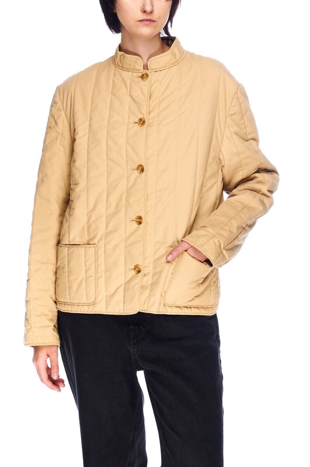 AQUASCUTUM Quilt Jacket Beige Womens House Check Lining Size ~14