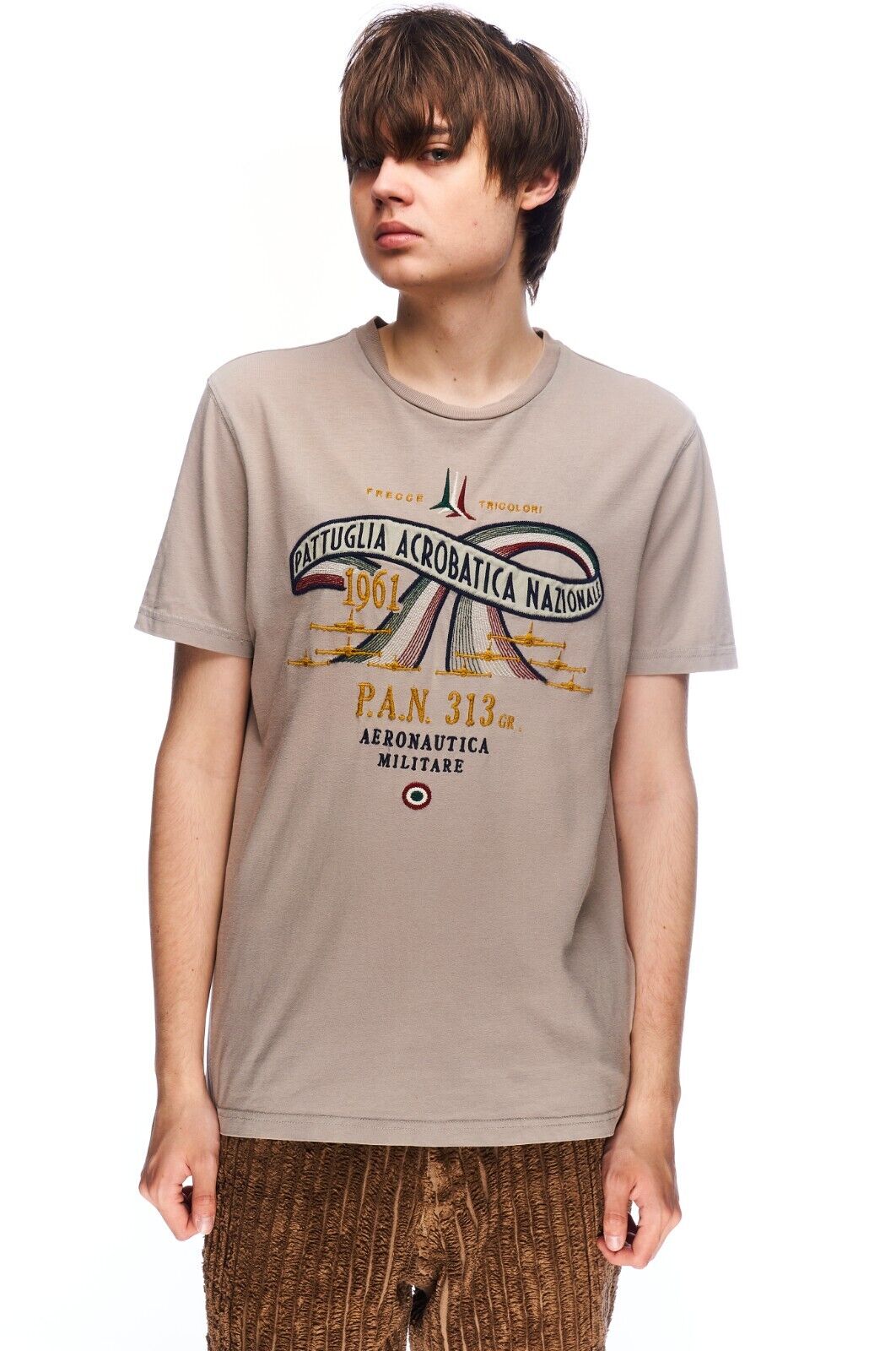 AERONAUTICA MILITARE T-Shirt Gray Cotton Men's Tee Big Logo Size L