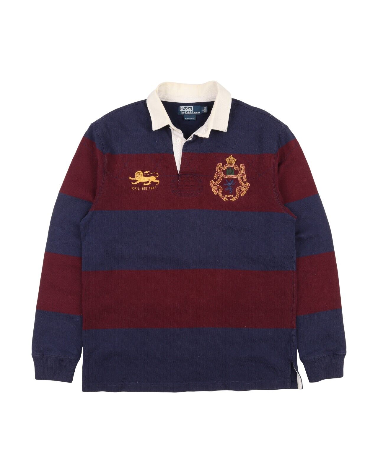 Vintage Polo RALPH LAUREN Rugby Shirt Navy Blue Striped Men's Size