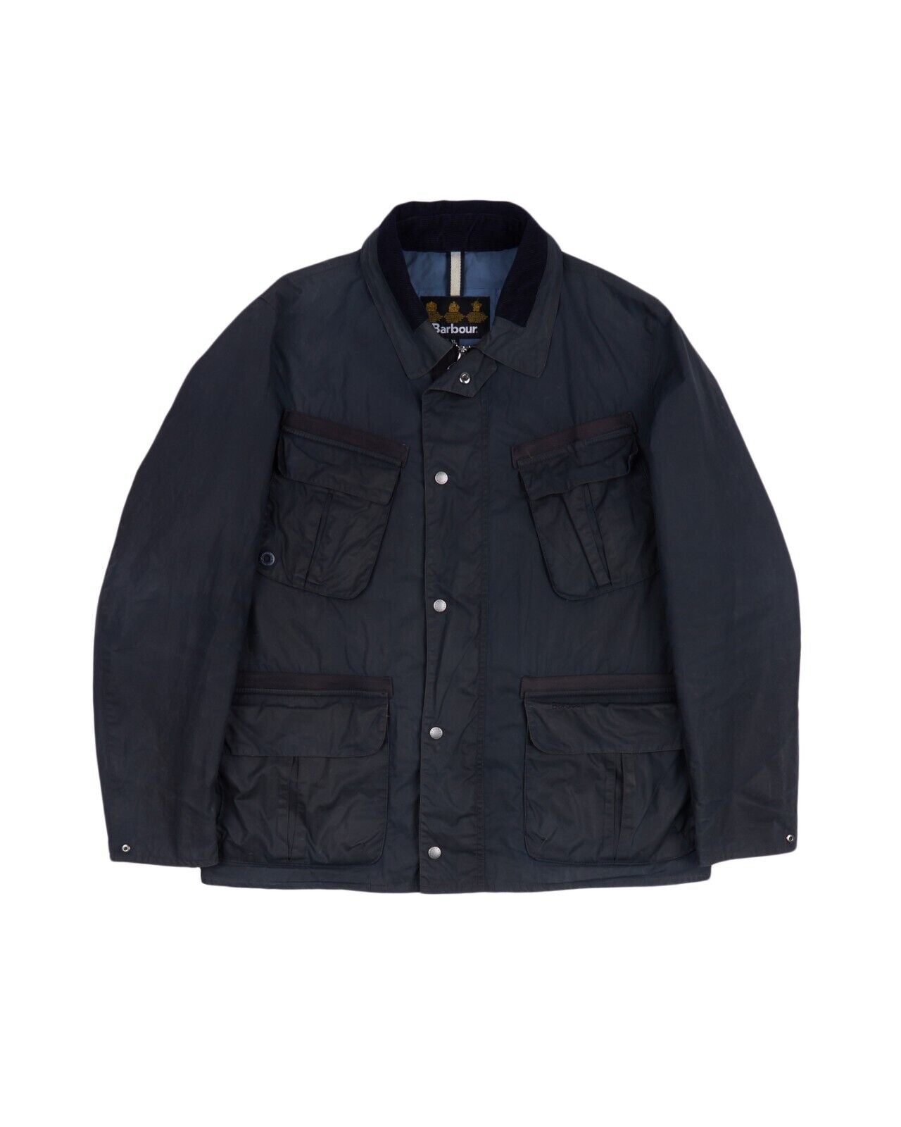 BARBOUR Greatcoat Wax Jacket Navy Blue Waxed Cotton Mens XL rewear