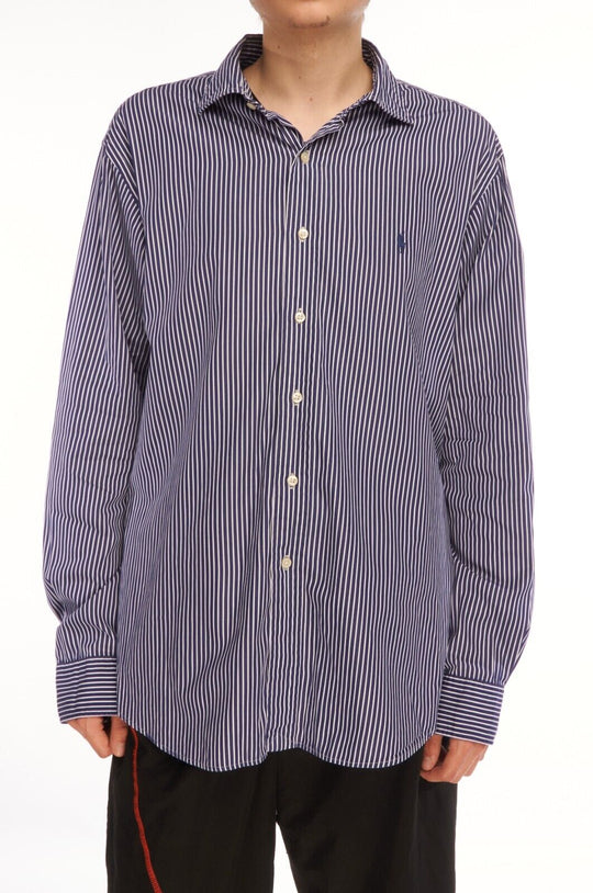POLO RALPH LAUREN Stanton Shirt Blue Striped Cotton Men's Button Up Size XL
