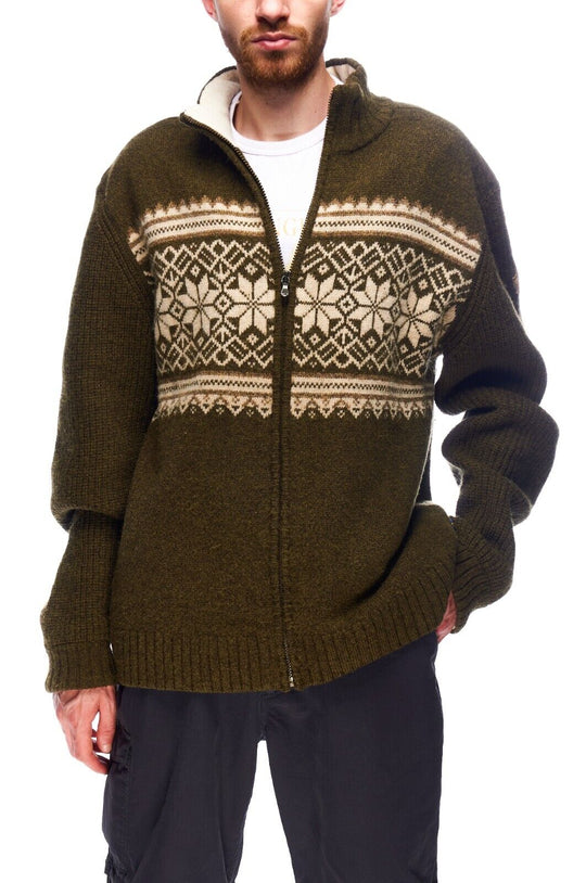 FJALLRAVEN Full Zip Sweater Khaki Green Wool Mens Cardigan Knit Size 2XL