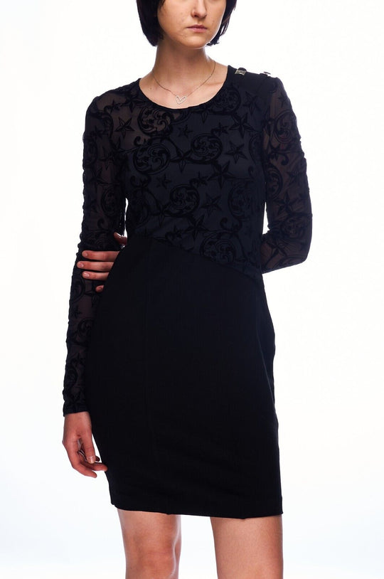 VERSACE Jeans Dress Black Mesh Tattoo Print Women's Knee Length Size 34