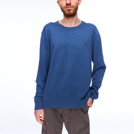POLO RALPH LAUREN Crew Neck Sweater Blue Cotton Men's Jumper Size XL