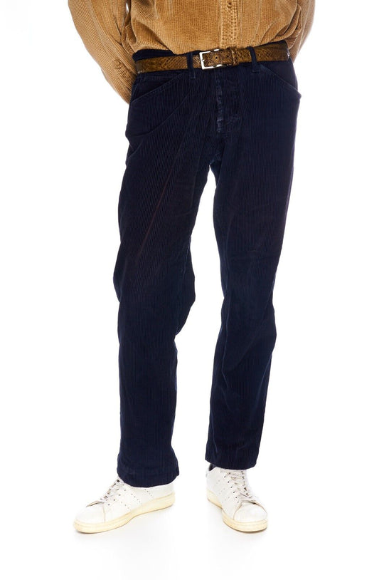 GUCCI Pants Navy Corduroy Cotton Men's Skinny Button Fly Trousers Size 54