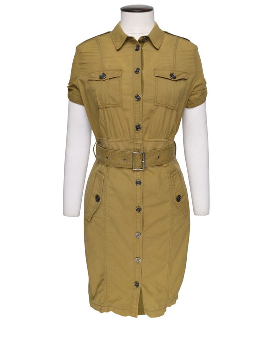 BURBERRY Brit Belted Shir Dress Khaki Green Cotton Women's Size 40IT / 6US / 8UK