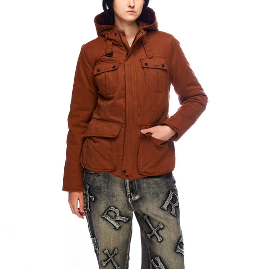 G-STAR RAW Hooded Jacket Brown Cotton Women's Multipocket Size M
