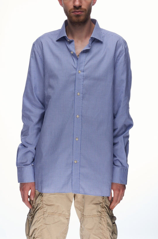 BOGGI Milano Dress Shirt White Navy Check Cotton Men's Tailored Fit Size 43 / 17