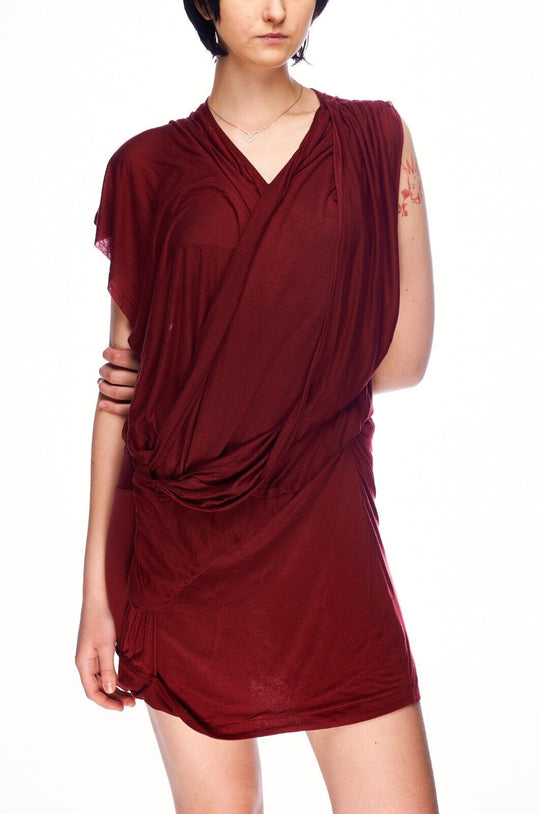 ALEXANDER McQUEEN Dress Top Bordo Red Womens Wrap Tunic Size 42 IT