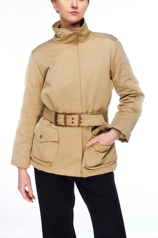 FAY Belted Jacket Khaki Beige Women's Coat Size L