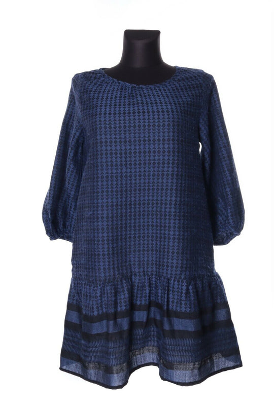 Women's IRO Navy Patterned 100% Wool Crew Neck Dress Size 1