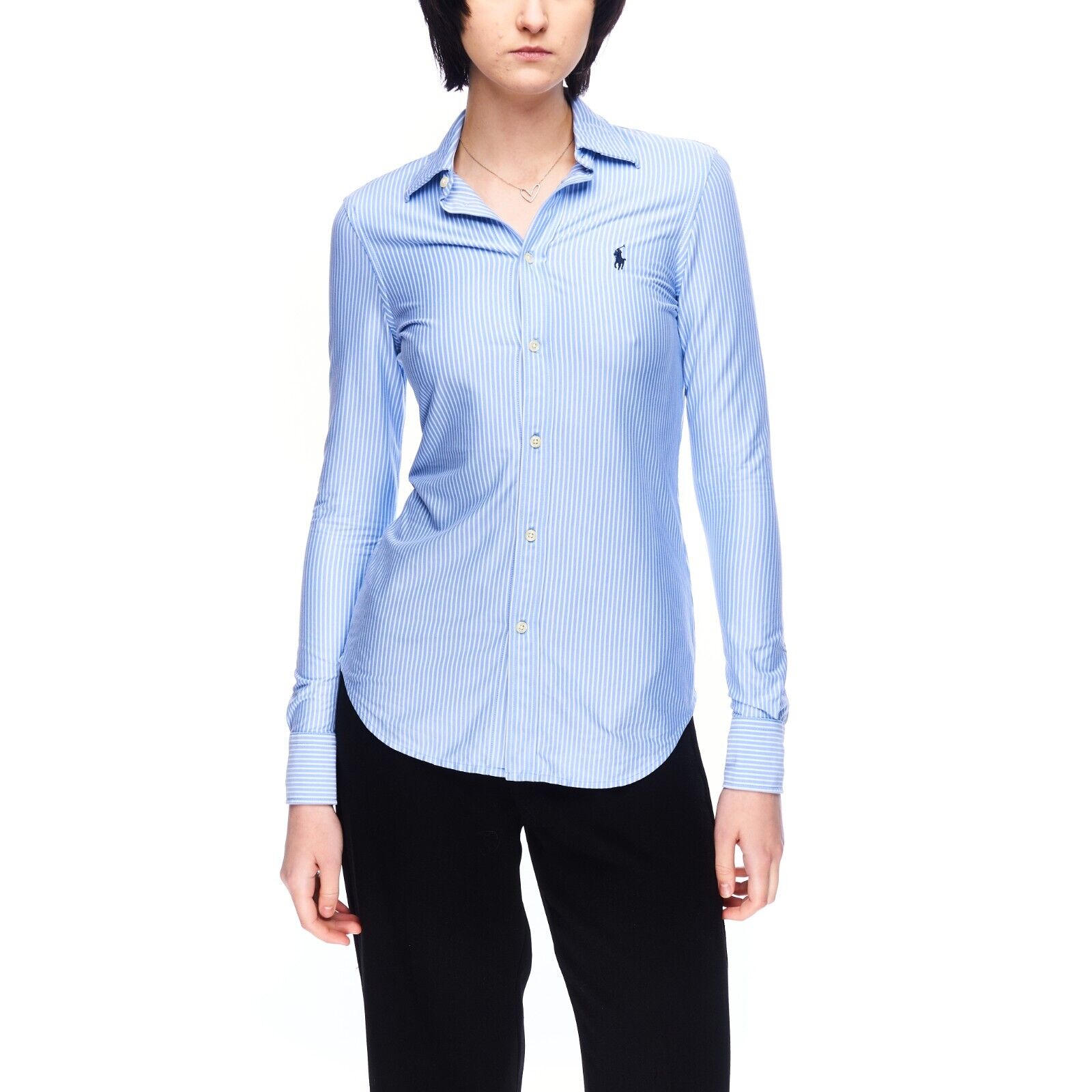 POLO RALPH LAUREN Knit Dress Shirt Blue Stripes Cotton Women Button Do | rewear POLO RALPH LAUREN Knit Dress Shirt Blue Stripes Cotton Women Button Do | rewear