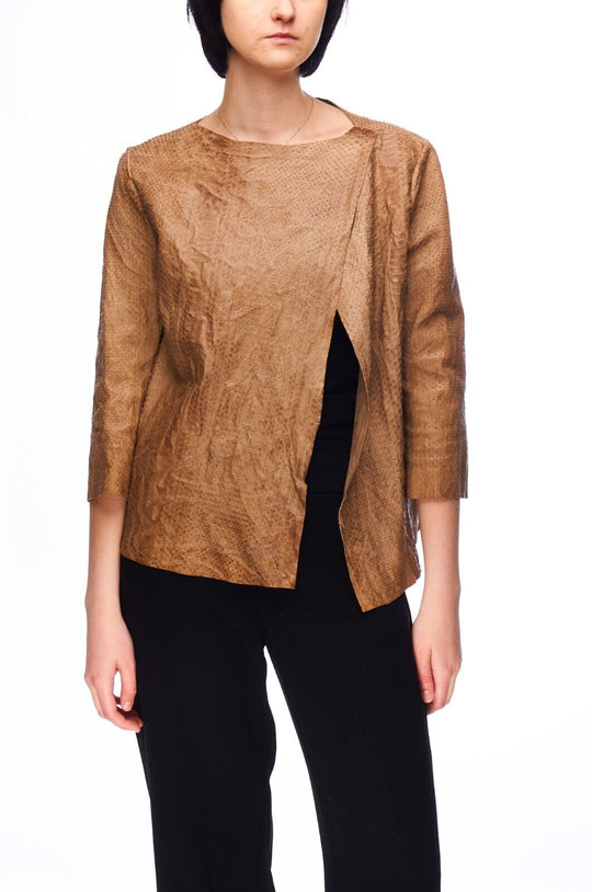 SALVATORE SANTORE Cape Jacket Brown Leather Snake Women's Size 44