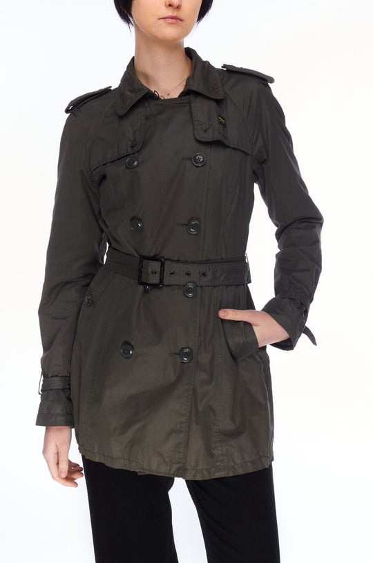 BLAUER Trench Coat Grey Cotton Women's Belted Jacket Size M
