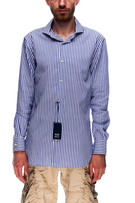 BOGGI Milano Dress Shirt Blue Striped Cotton Men's Button Up Size 39 / 15