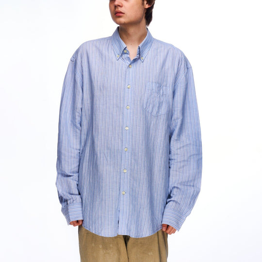 GANT Shirt Blue Stripes Linen Cotton Men's Button Down Regular Fit Size 2XL