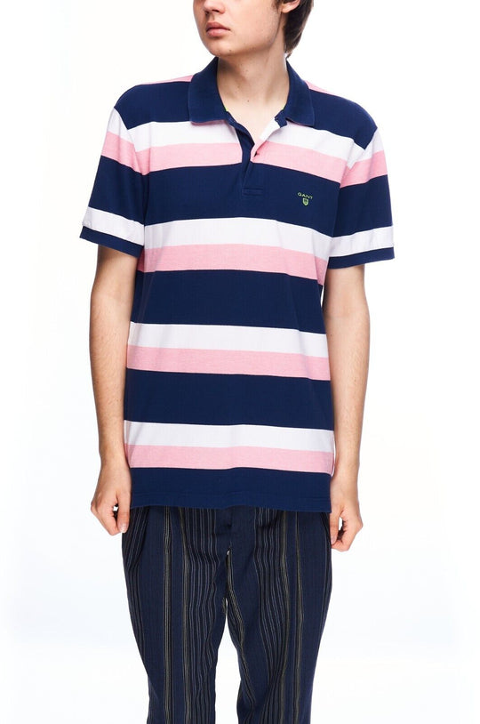 GANT Polo Shirt Multicolor Stripes Cotton Men's Short Sleeve Size L