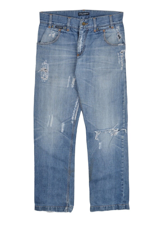 DOLCE & GABBANA Jeans Blue Faded Denim Men's Distressed Pants Size 48