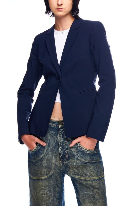 TWIN SET Blazer Navy Viscose Women's One Button Jacket Size M