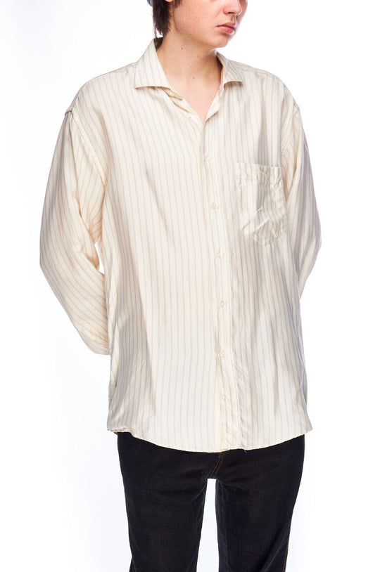 Vintage FENDI Dress Shirt Beige Striped Silk Men's Button Up Size 42 / 16.5