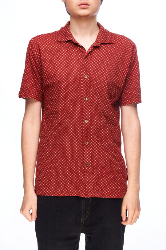 HUGO BOSS Shirt Red Cotton Men's Short Sleeve Button Up Size M
