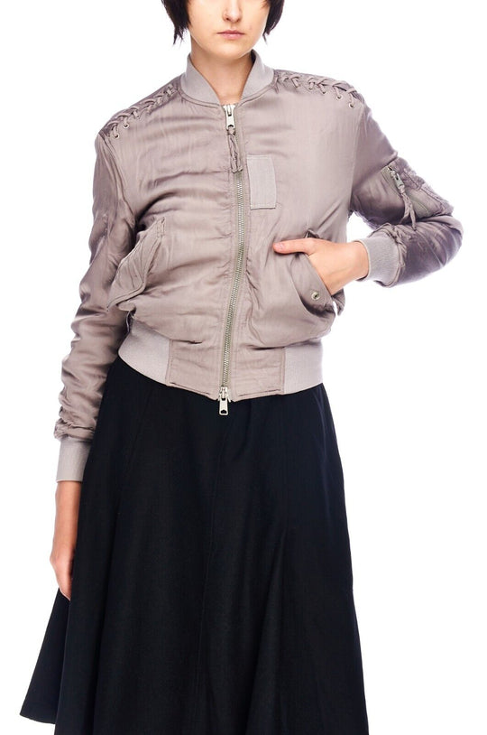 ALL SAINTS Bree Laced Bomber Jacket Gray Women's Size XS
