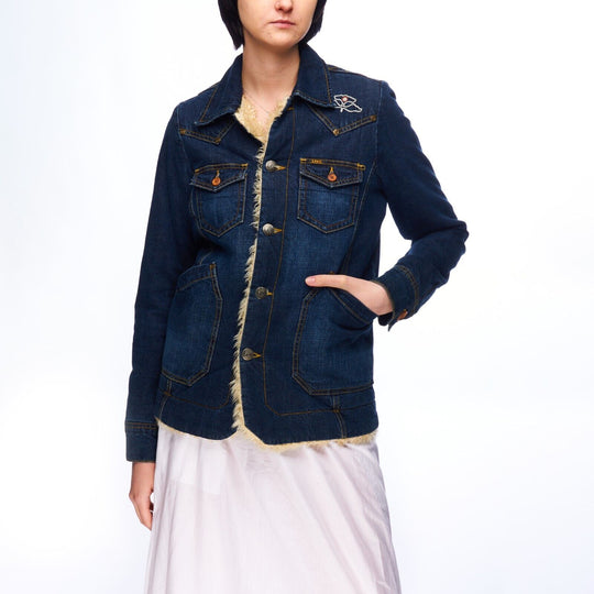 LEE OUTERWEAR Rider Jacket Navy Denim Cotton Sherpa Women's Size S