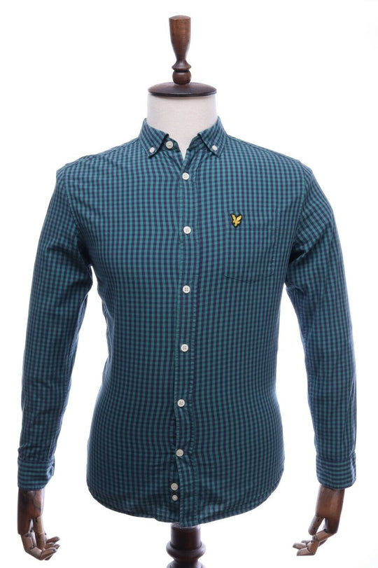 LYLE & SCOTT Green Cotton Gingham Slim Fit LS Shirt Size S