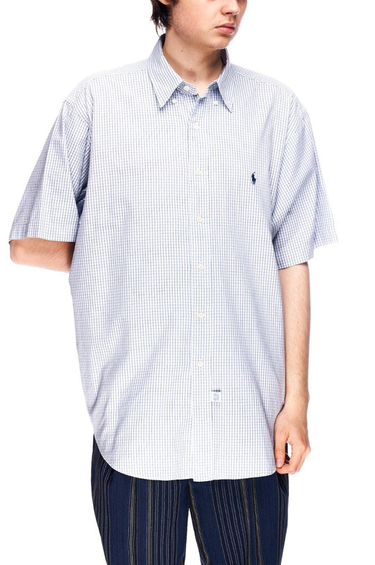 RALPH LAUREN Shirt White Navy Blue Plaid Cotton Mens Oxford Size 16.5 32/33