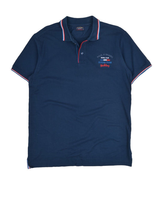 PAUL & SHARK Yachting Polo Shirt Navy Pique Cotton Men's Short Sleeve Size XL