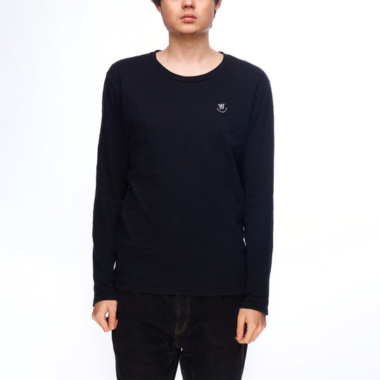 WOOD WOOD Long Sleeve Black Cotton Men's T-Shirt Size S