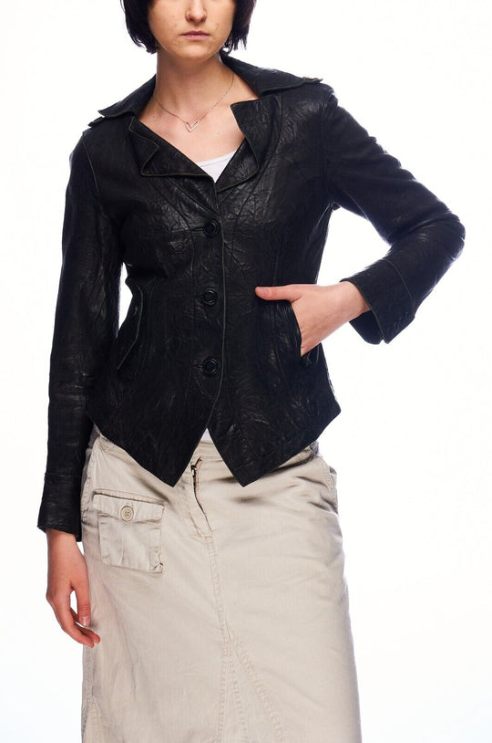 ARMANI JEANS Fitted Blazer Jacket Black Leather Women's Size 40 IT / 6 US