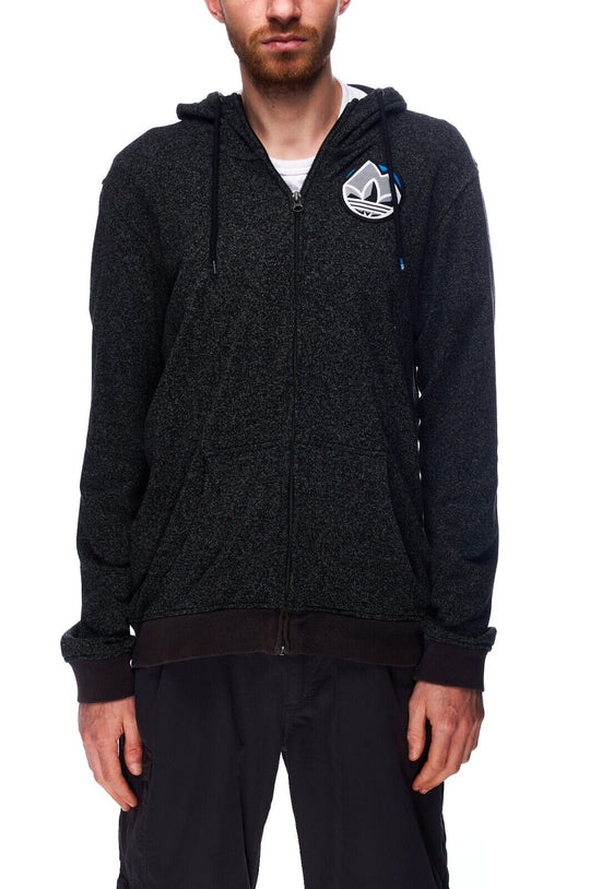 ADIDAS Full Zip Hoodie Gray Cotton Men's Patch Logo Sweatshirt Size S