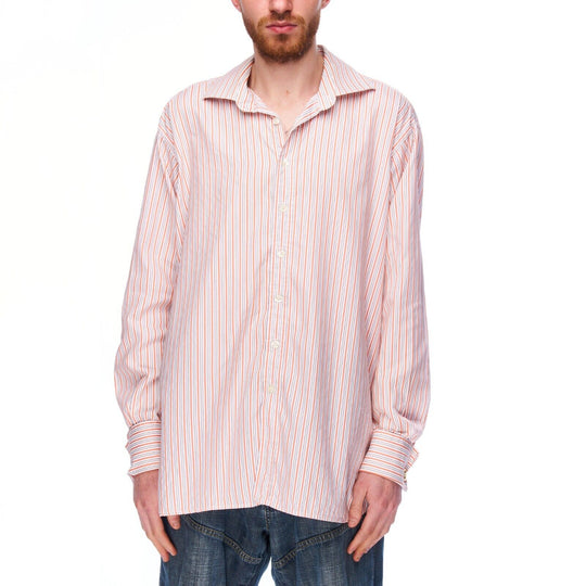 AQUASCUTUM Dress Shirt Orange Striped Cotton Men's Button Up Size 42 / 16,5