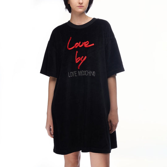 LOVE MOSCHINO T-Shirt Black Cotton Women's Big Logo Tunic Top Size L
