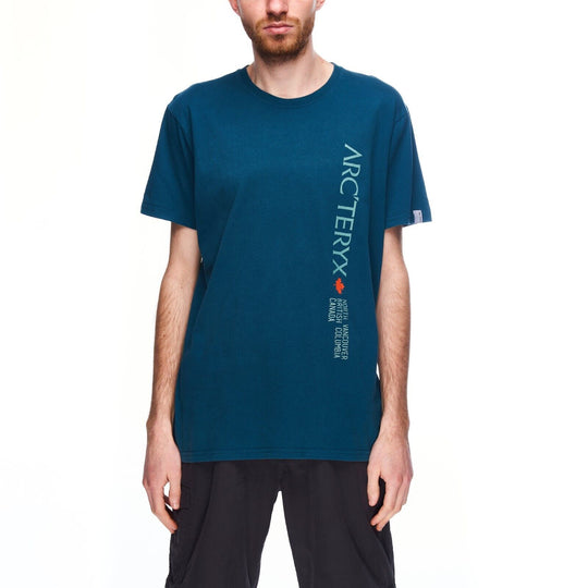 ARCTERYX T-Shirt Blue Cotton Men's Big Logo Outdoor Size L