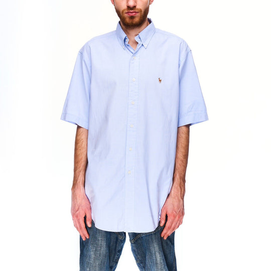 RALPH LAUREN Shirt Blue Cotton Men's Short Sleeve Button Down Size 34