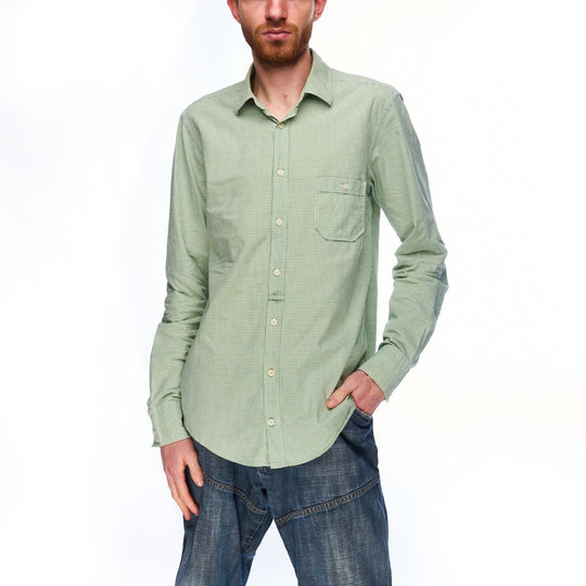 HUGO BOSS ORANGE Shirt Green Check Cotton Men's Button Up Size S