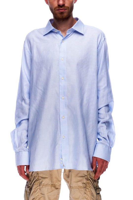 BOGGI Milano Dress Shirt White Navy Cotton Men's Tailored Fit Size 45 / 18