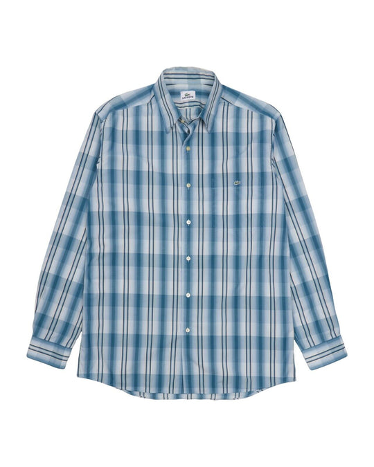 LACOSTE Shirt Blue Check Cotton Men's Longsleeve Sleeve Size 41