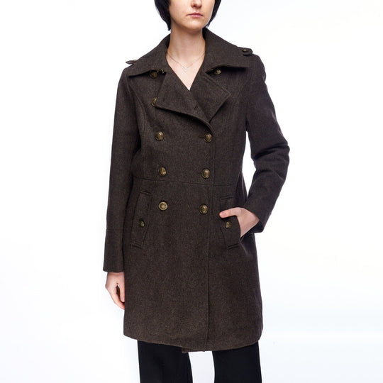 NAUTICA Coat Brown Wool Women's Double Breasted Long Jacket Size L