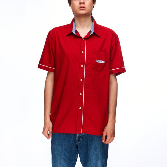 TOMMY JEANS Shirt Red Cotton Men's Short Sleeve Size S