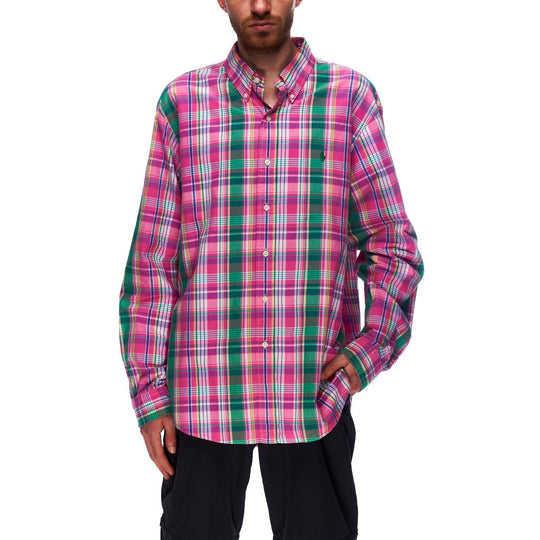 POLO RALPH LAUREN Shirt Pink Green Check Cotton Men's Custom Fit Size XL