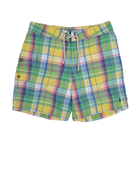 POLO RALPH LAUREN Swim Shorts Green Yellow Check Cotton Men's Bermuda Size 30