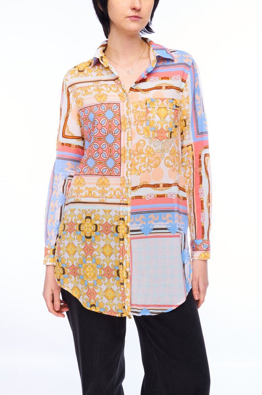 0039 ITALY Shirt Multicolored Print Cotton Women's Blouse Size S