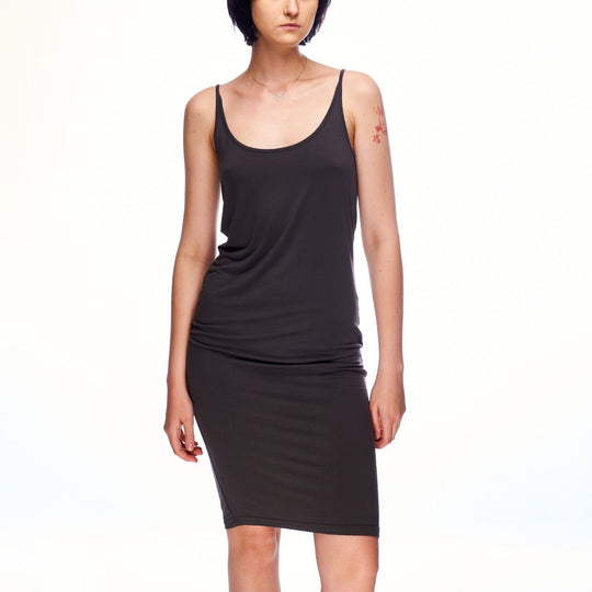 ANNETTE GORTZ Bodycon Dress Gray Scoop Neck Womens Stretch Midi Length Size M