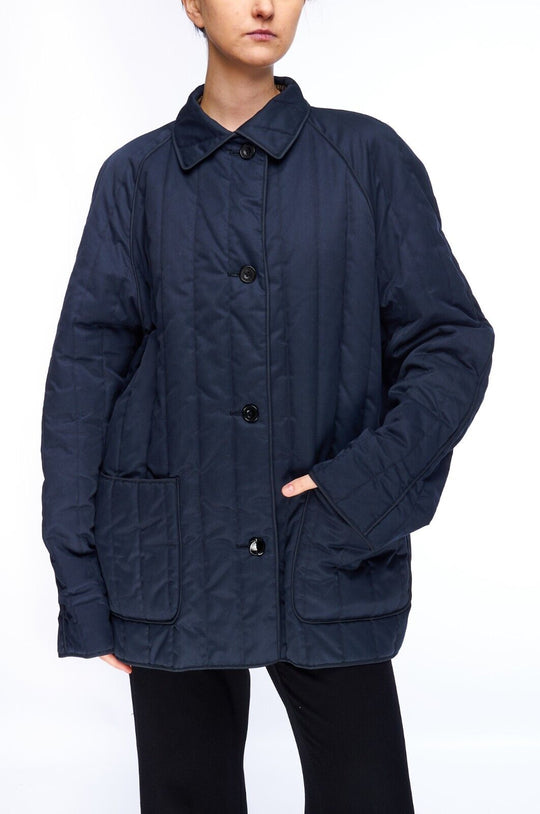 AQUASCUTUM Reversible Jacket Navy Beige Cotton Women's Quilt Liner Size 16