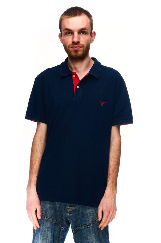 GANT Polo Shirt Navy Pique Cotton Men's Short Sleeve Size XL