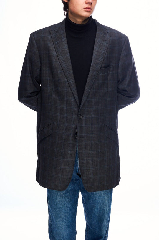 Blazer Jacket Gray Check Wool Men's Loro Piana Material Size ~ 56 IT